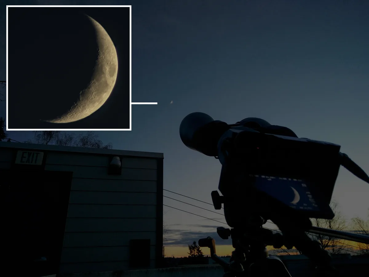binocular view of the moon