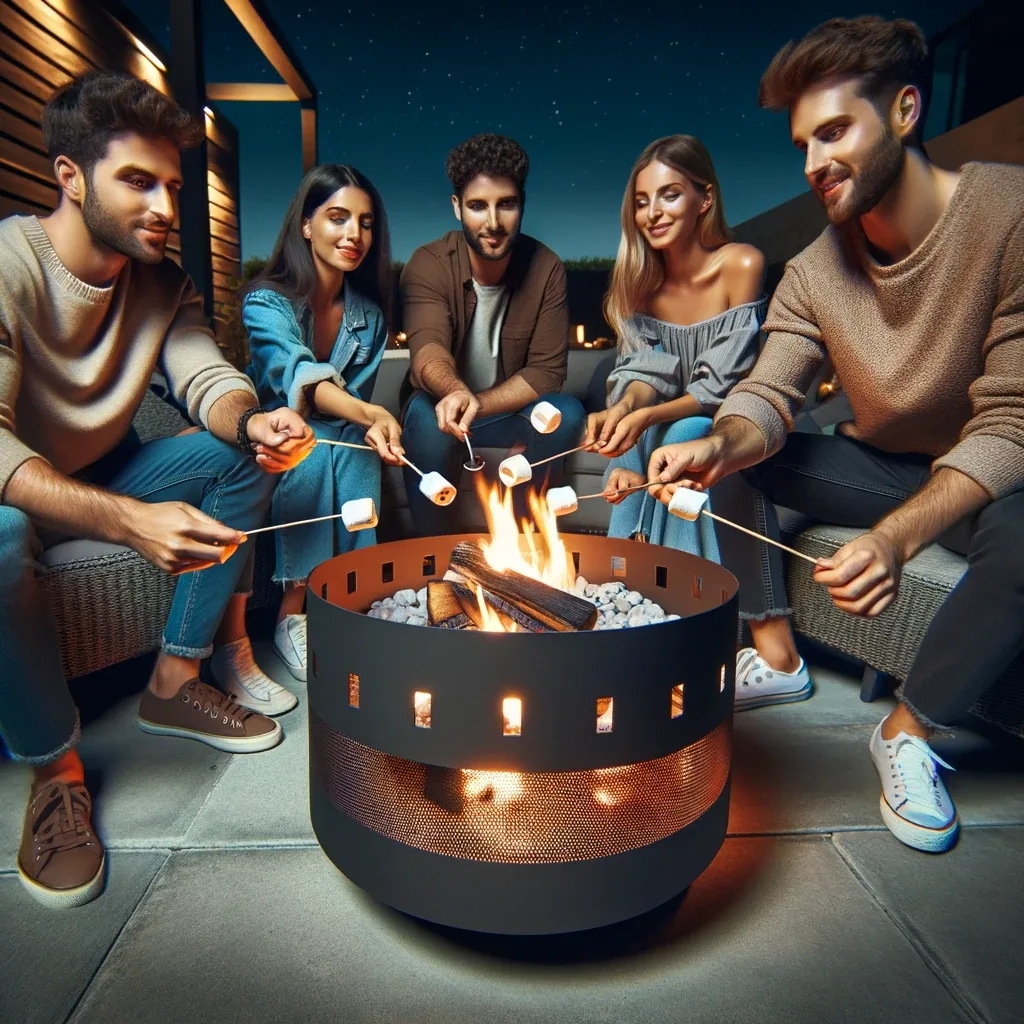 gas fire pit roasting marshmallows